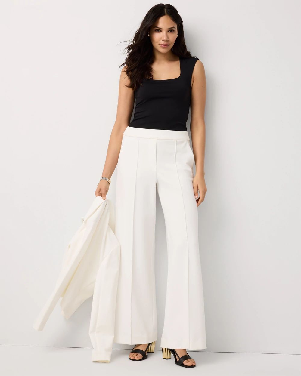 BLOODO CREW packT passion血圧 ホワイト 白 Lサイズ Knit Crepe Pull-On Wide Leg Pant | White House Black Market